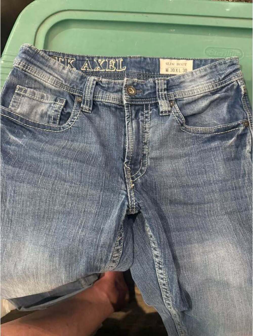 T.K. Axel Mens Slim Boot Jeans 30x30 stain in picture